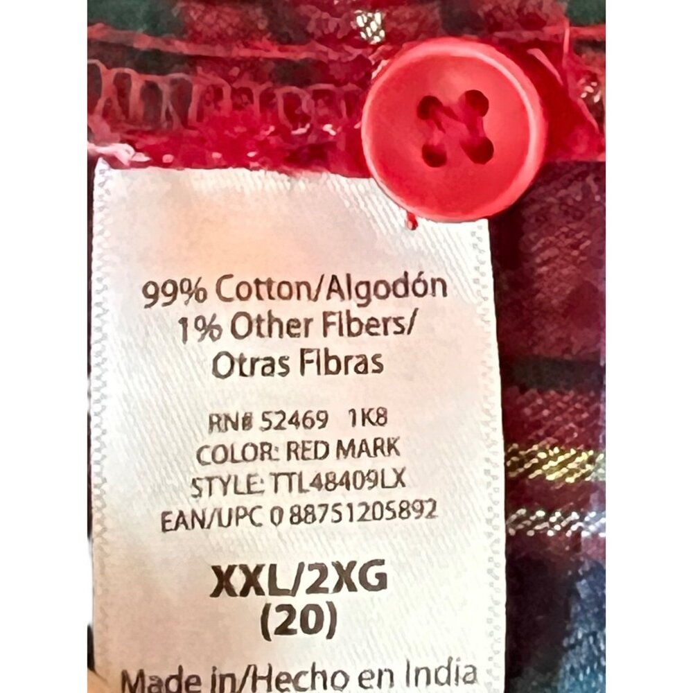 Time And Tru Womens Plaid Flannel Shirt XXL Red & Green Long Sleeve Button-Up - Picture 7 of 8